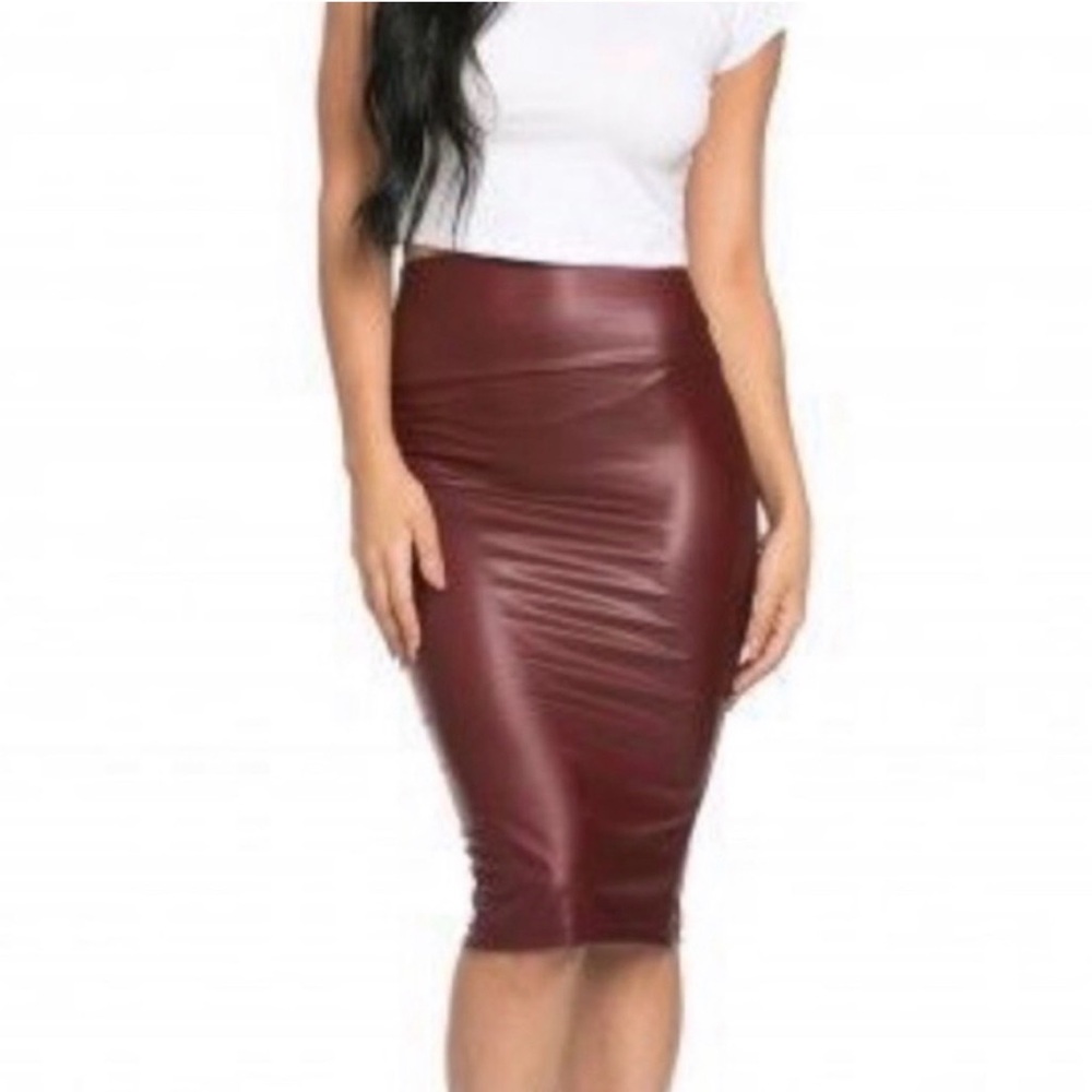 Simlu 2XL Burgundy Faux Leather‎ Pencil Skirt Mob Wife Office Siren Biker Core